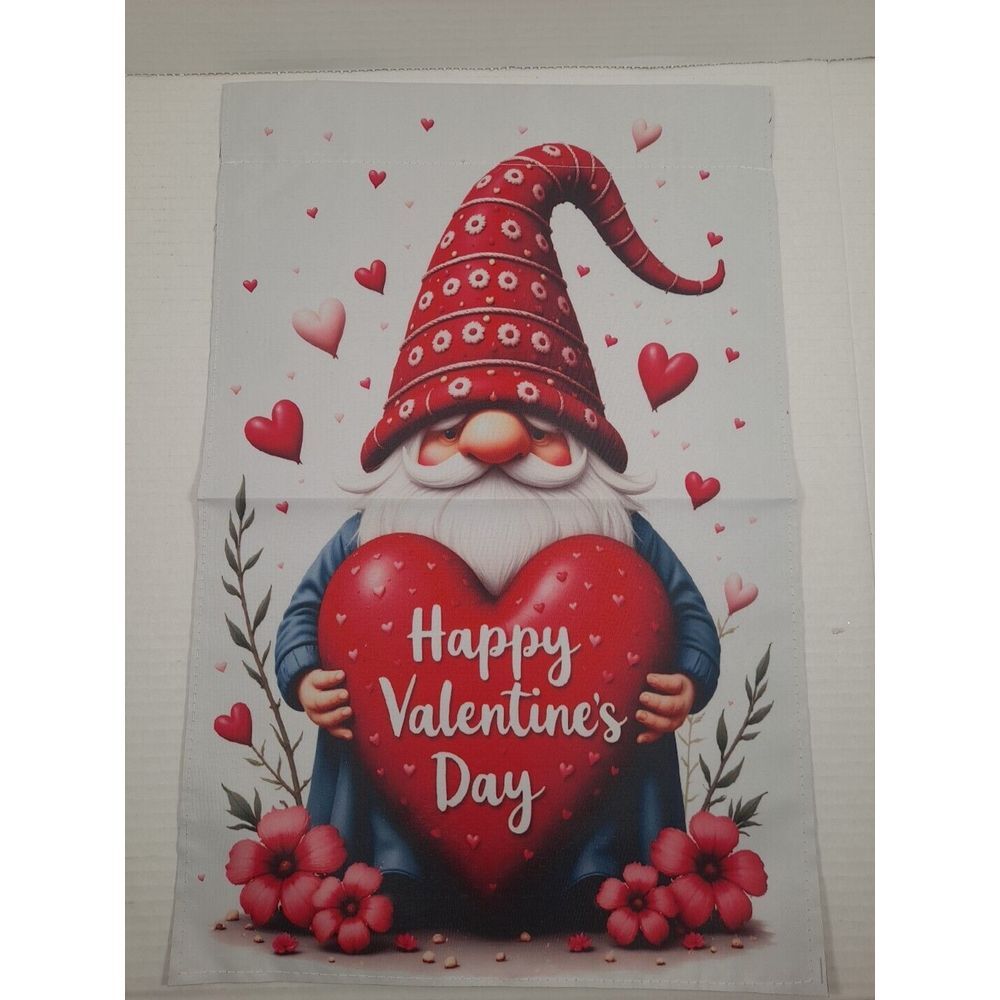 NEW Home & Garden 1pc Double Side Happy Valentines Day Gnome‎ Garden Flag 12x18